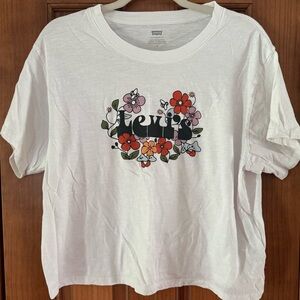 Levi’s Graphic Cropped T-Shirt Top Women’s Medium White Multicolor Floral Tee